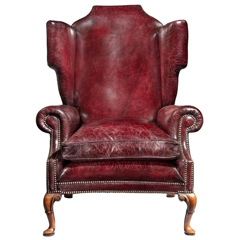 Generous Leather Wing Armchair at 1stDibs