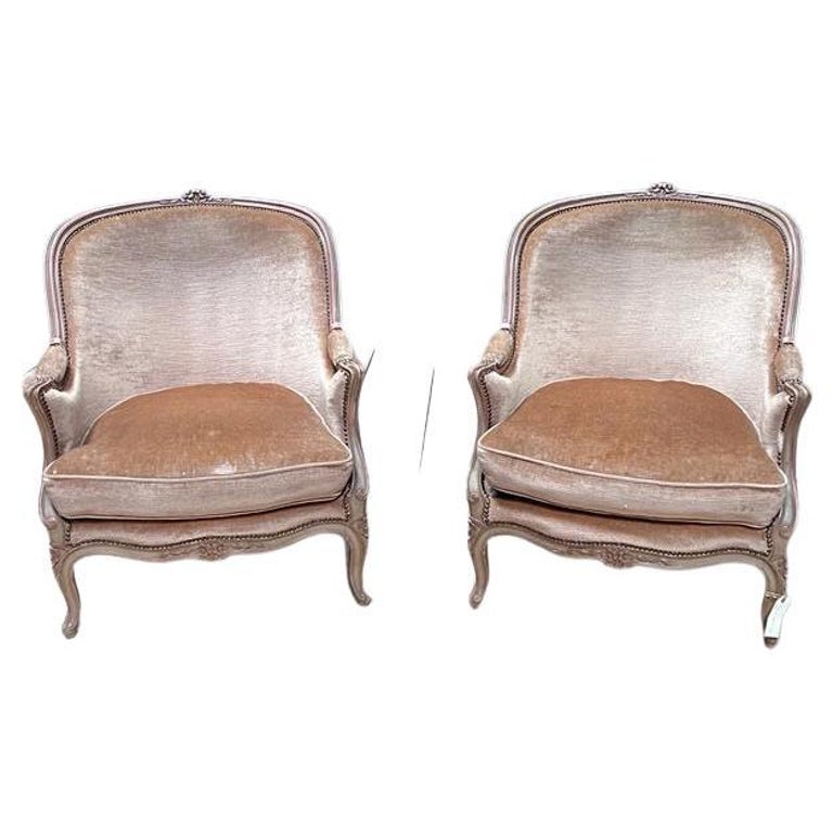 Generous Pair French Bergere Chairs For Sale at 1stDibs