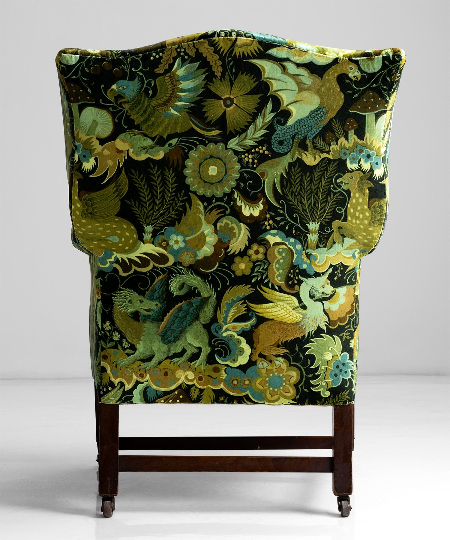 English Generous Wing Chair in Phantasia Velvet by House of Hackney, England circa 1880