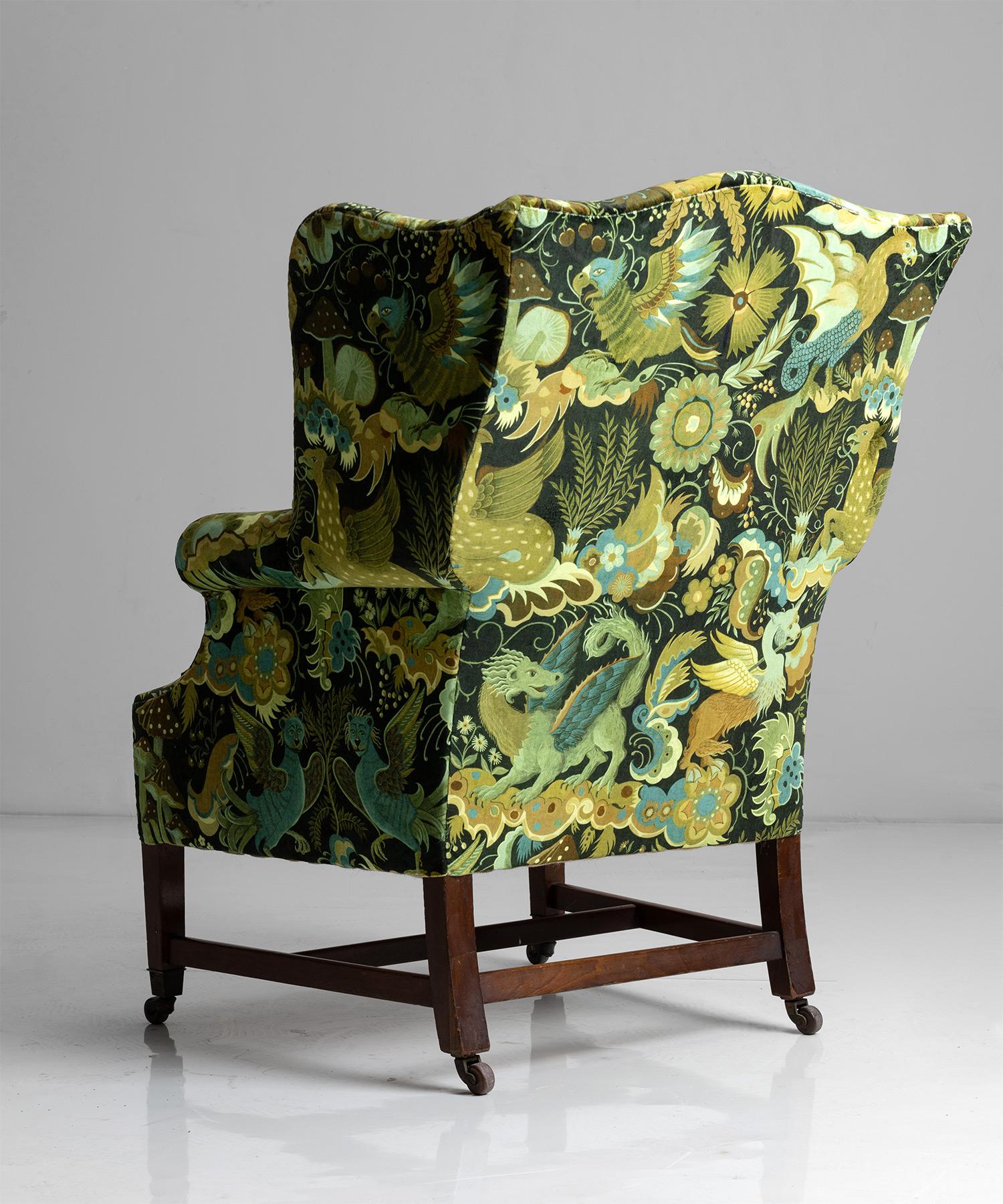 Generous Wing Chair in Phantasia Velvet by House of Hackney, England circa 1880 1