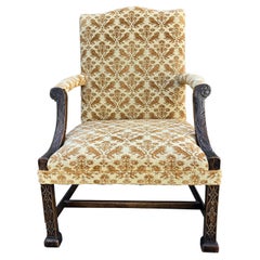 Generously Proportioned English Carved Mahogany George II Upholstered Armchair
