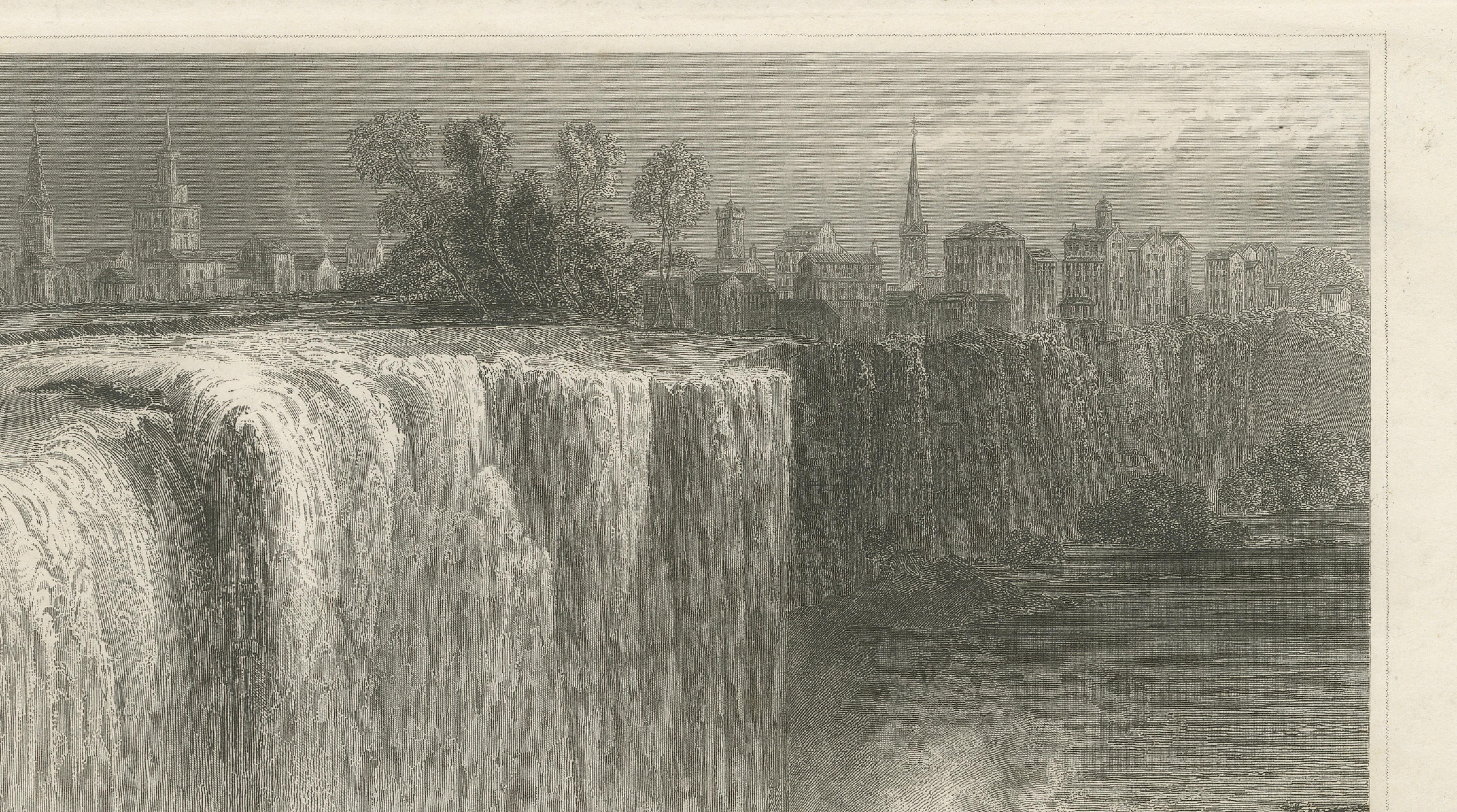 Genesee Falls, Rochester – Antique Waterfall Engraving, New York State, ca.1850