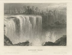 Genesee Falls, Rochester – Antique Waterfall Engraving, New York State, ca.1850