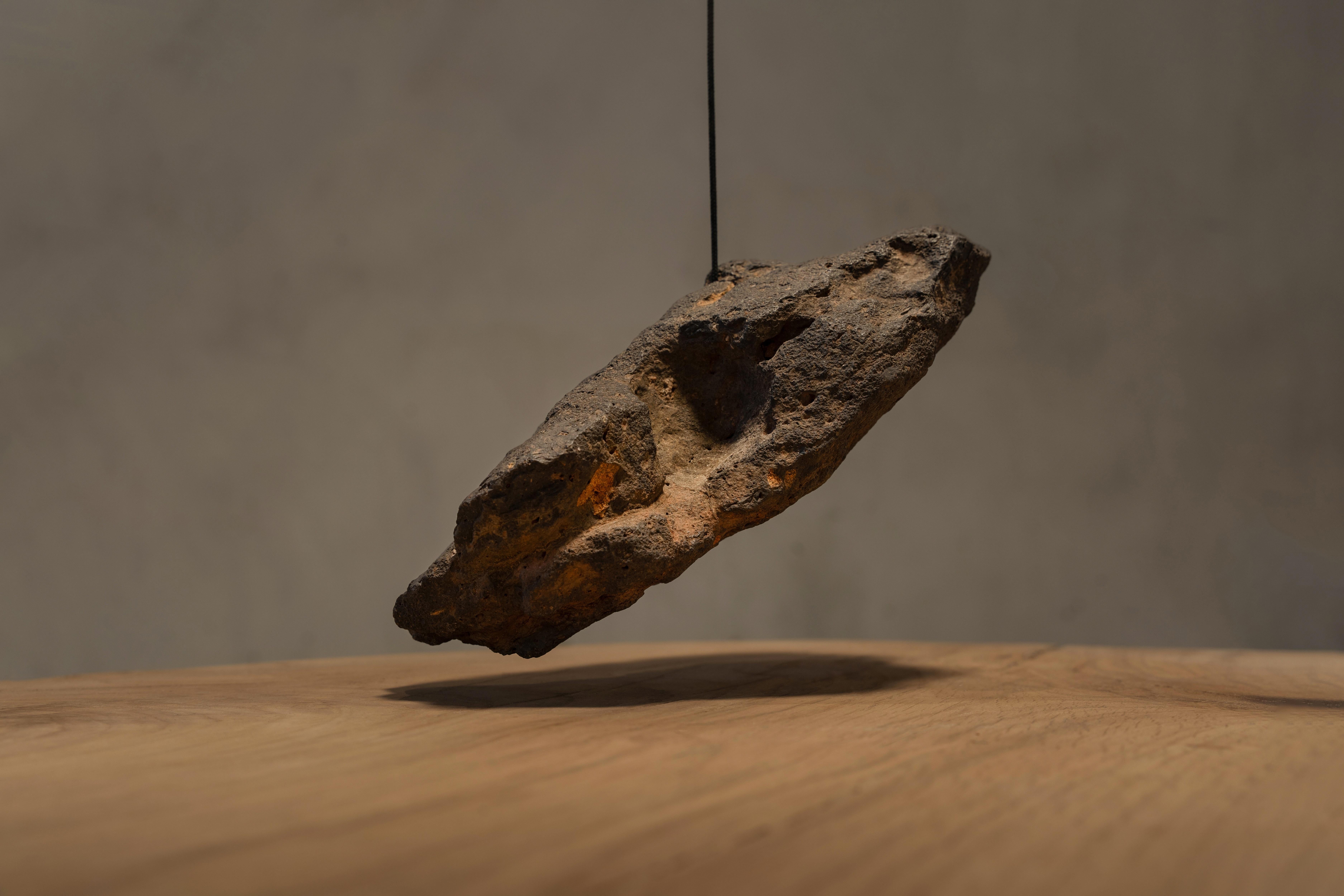Organic Modern Organic Form Wood Coffee Table and Stone Suspension Lamp by Jérôme Pereira For Sale