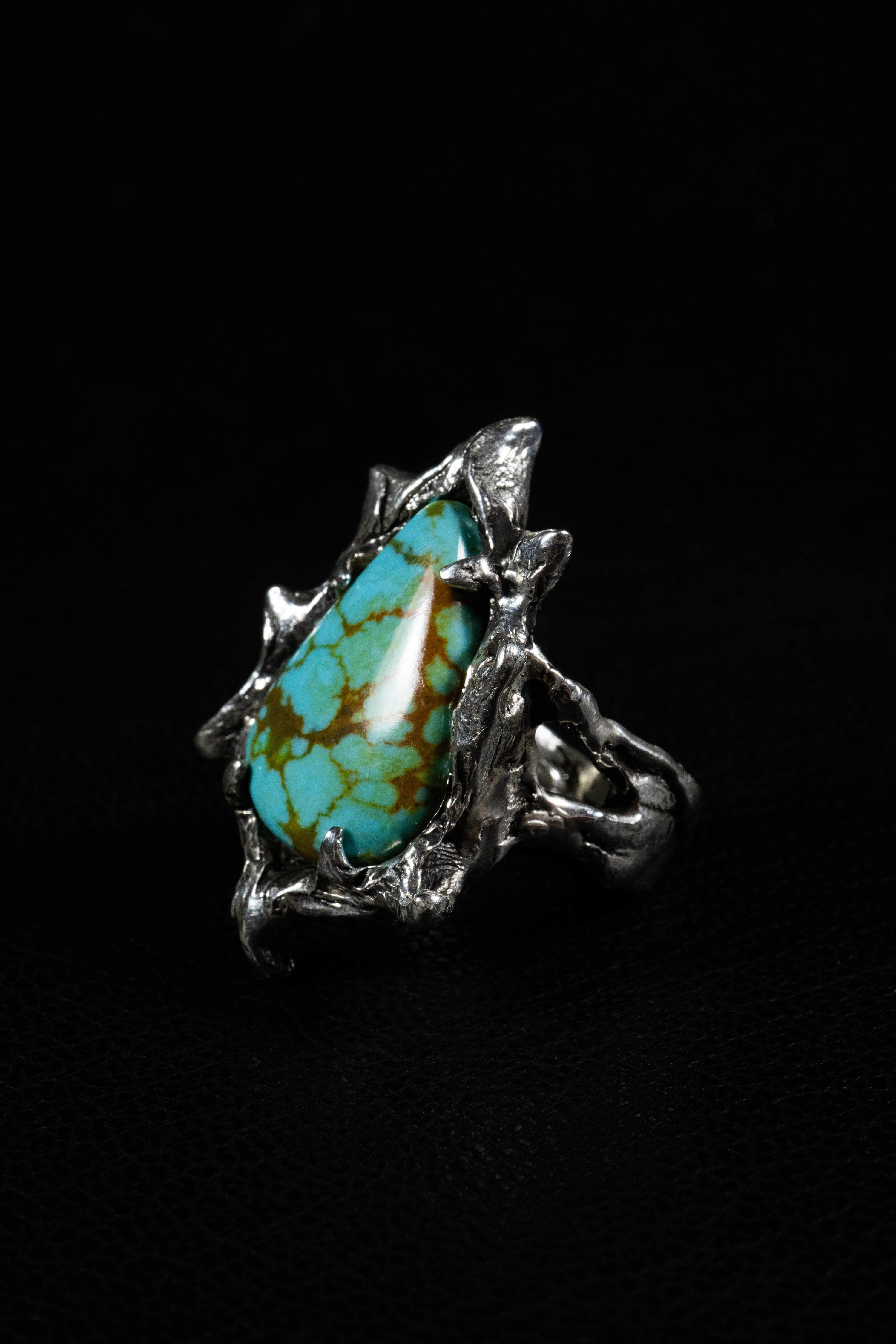 Genesis (Tyrone Turquoise, Sterling Silver Ring) by Ken Fury In New Condition For Sale In Queens, NY