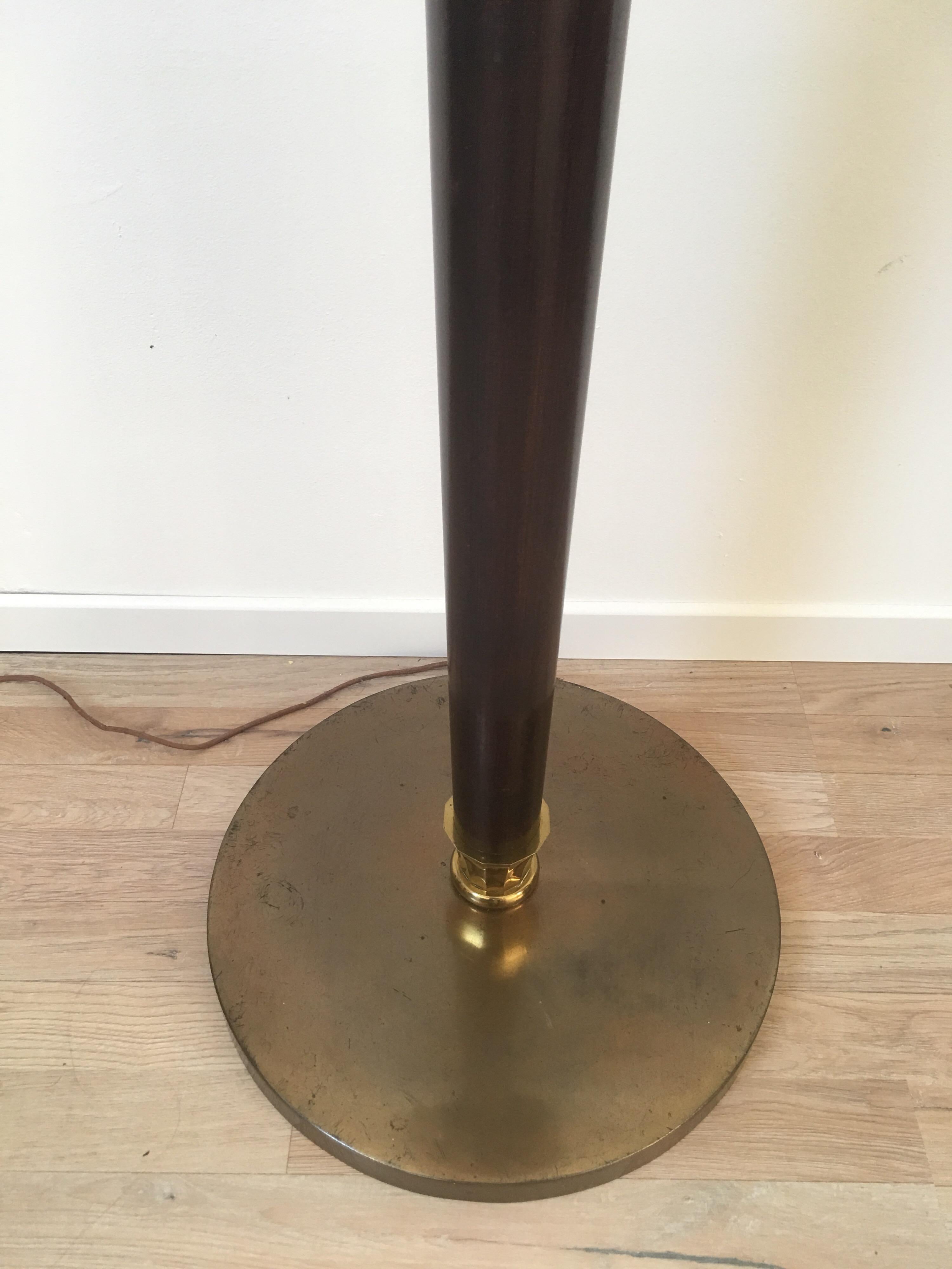 Genet et Michon Art Deco Floor Lamp in Wood and Brass, French, 1930s For Sale 4