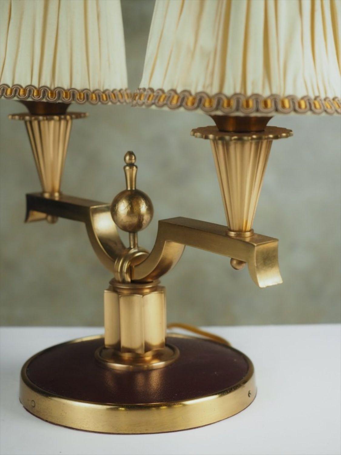 French Genet et Michon Pair of Gilt Bronze Lamps