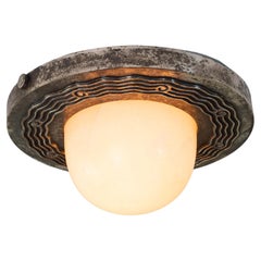 Genet & Michon, Art Deco Alabaster and Silvered Bronze Flush Mount, c. 1930