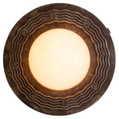Genet & Michon, Art Deco Alabaster and Silvered Bronze Flush Mount, c. 1930