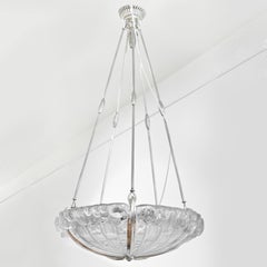 Genet Michon, Art Deco Garland of Flowers Chandelier, Molded Glass, Bronze Frame