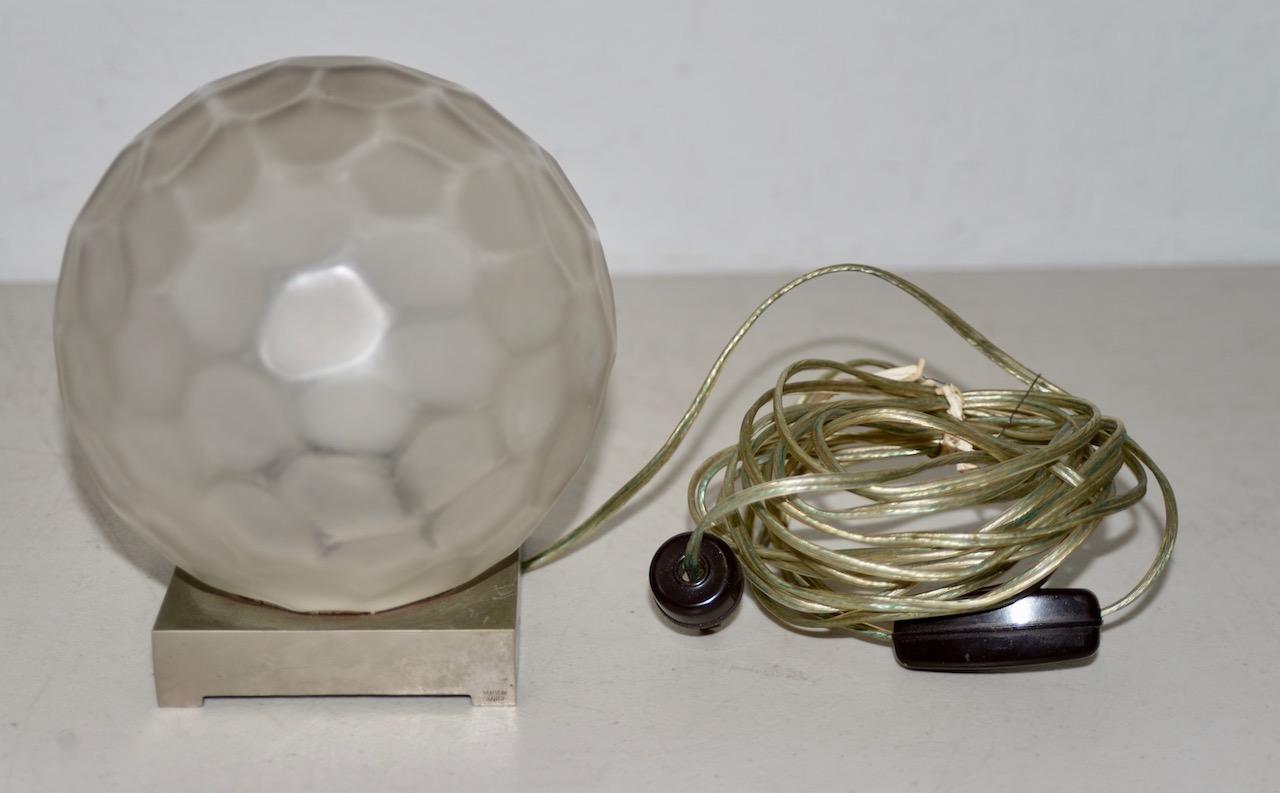Pressed Genet & Michon 'France' Art Deco Glass Globe Table Lamp, circa 1920s For Sale