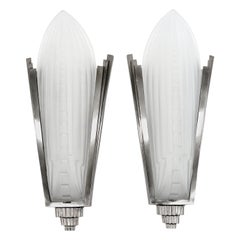 Genet & Michon Large French Art Deco Pair of Wall Sconces, 1920s