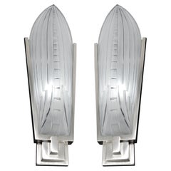 GENET & MICHON Large French Art Deco Pair of Wall Sconces, 1920s