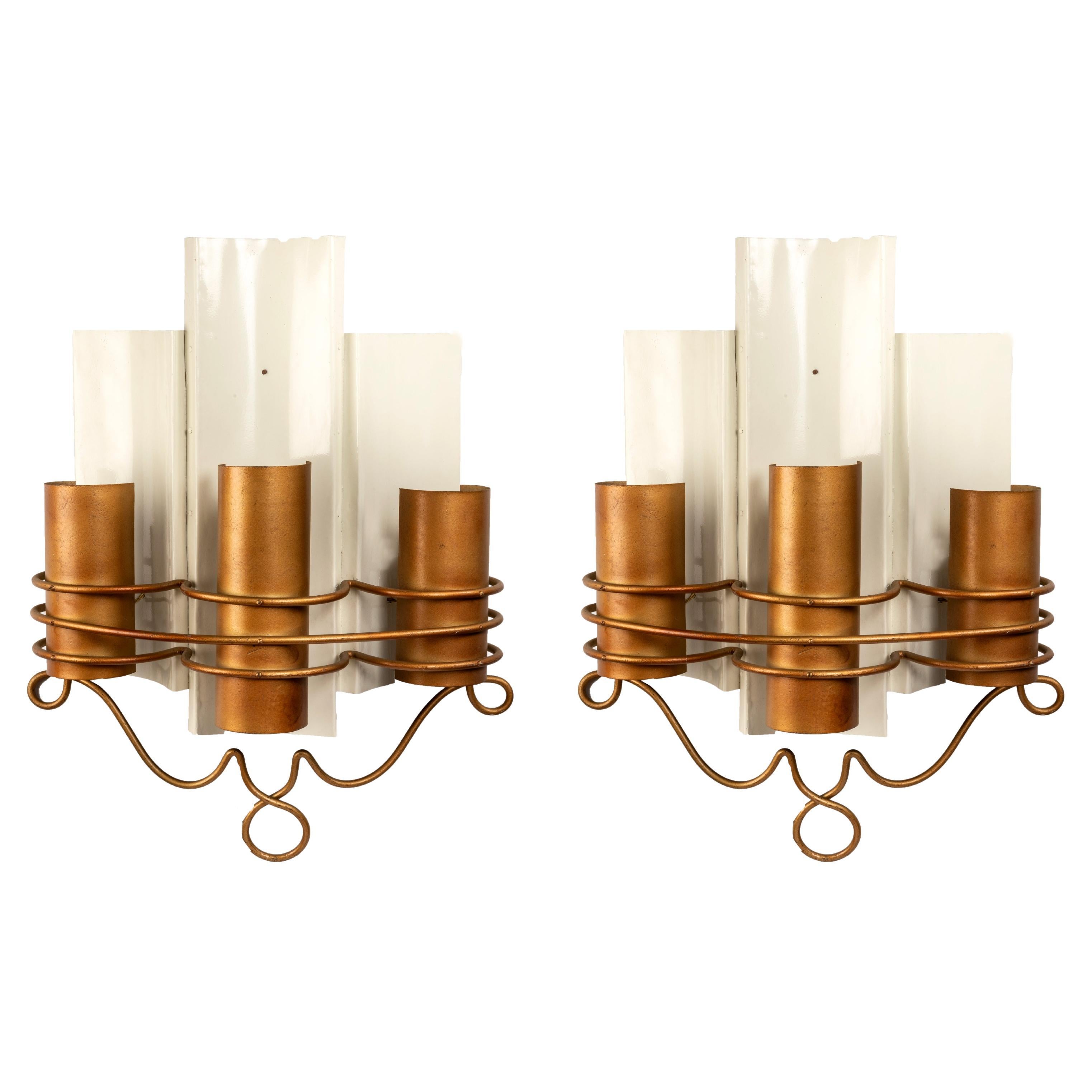 Genet & Michon, Metal, Bronze, Sconces, Brushed and Painted, Mid-Century Modern For Sale