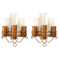 Genet & Michon, Metal, Bronze, Sconces, Brushed and Painted, Mid-Century Modern