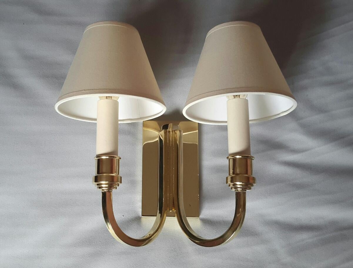 Genet Michon Neoclassical Pair of Gilt Bronze Wall Sconces, France, 1950 3