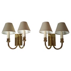 Retro Genet Michon Neoclassical Pair of Gilt Bronze Wall Sconces, France, 1950