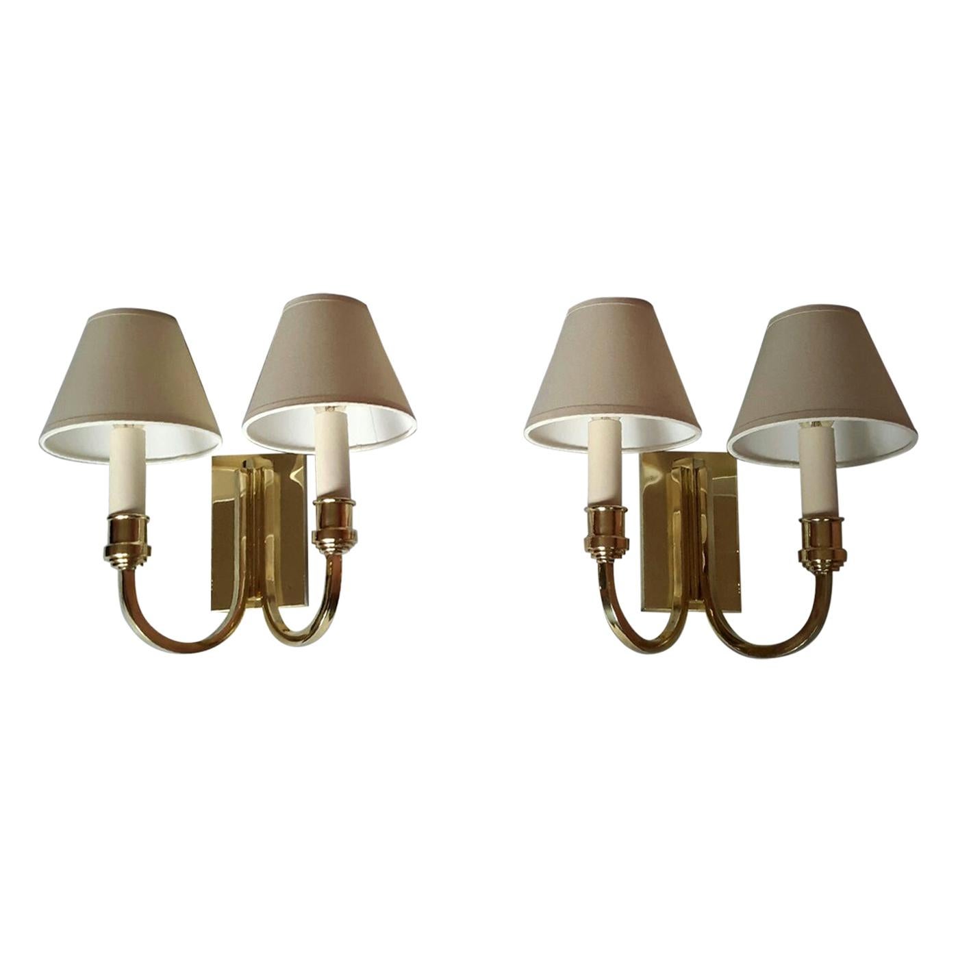 Genet Michon Neoclassical Pair of Gilt Bronze Wall Sconces, France, 1950