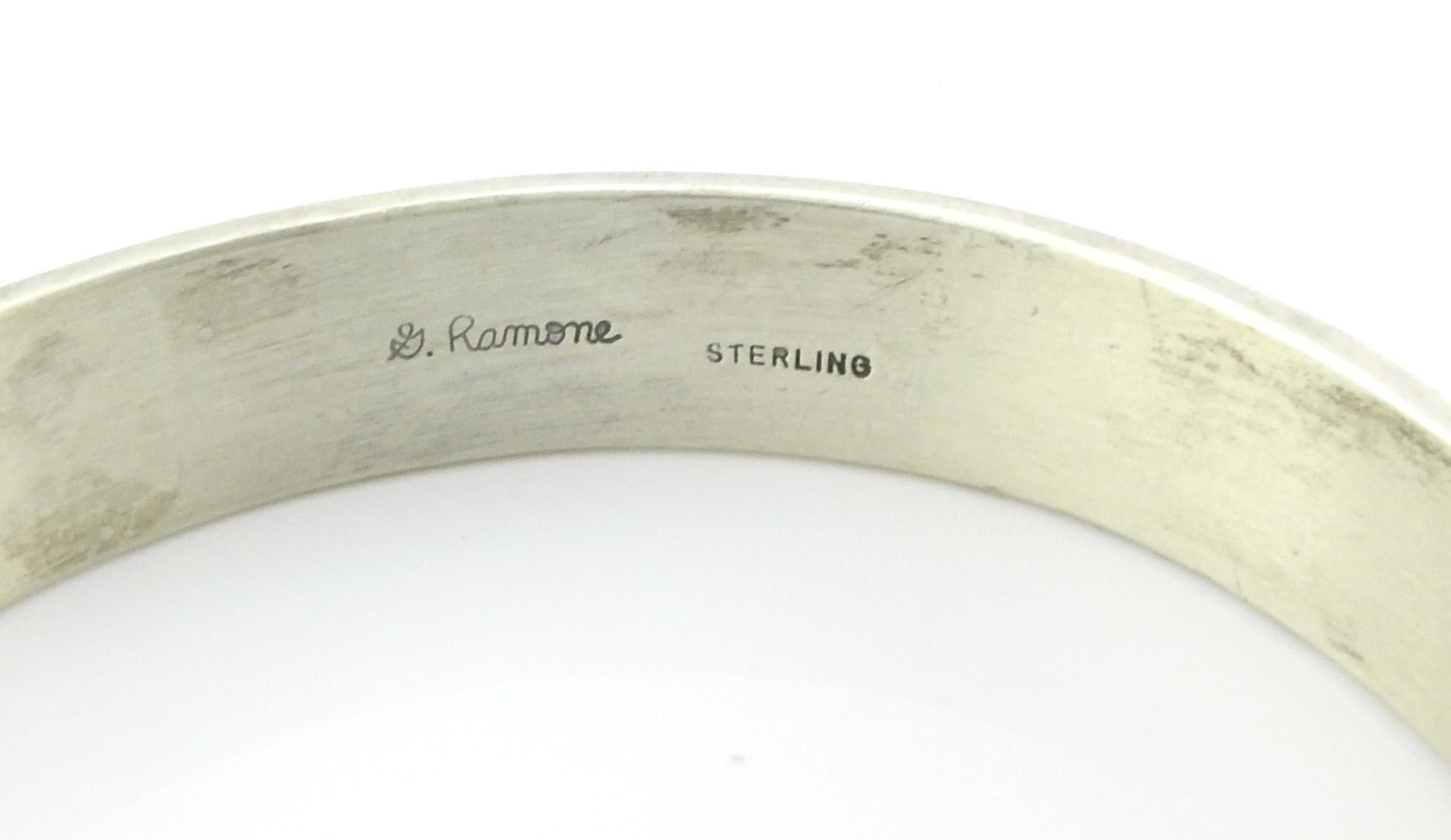 Geneva Ramone Navajo, gestempeltes Manschettenarmband aus oxidiertem Sterlingsilber für Damen oder Herren