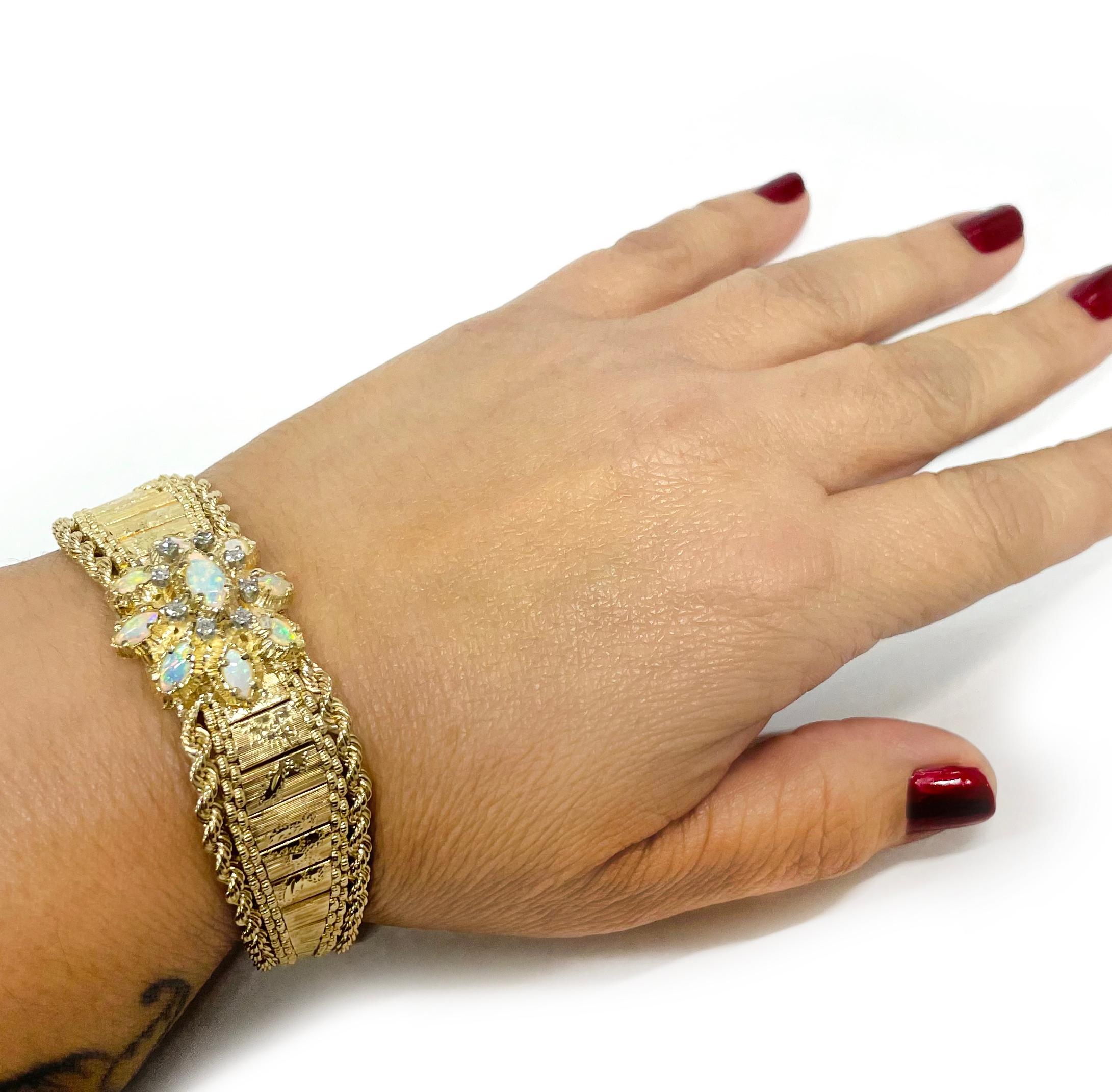 Geneva Yellow Gold 17 Jewels Opal Diamond Wristwatch For Sale 1