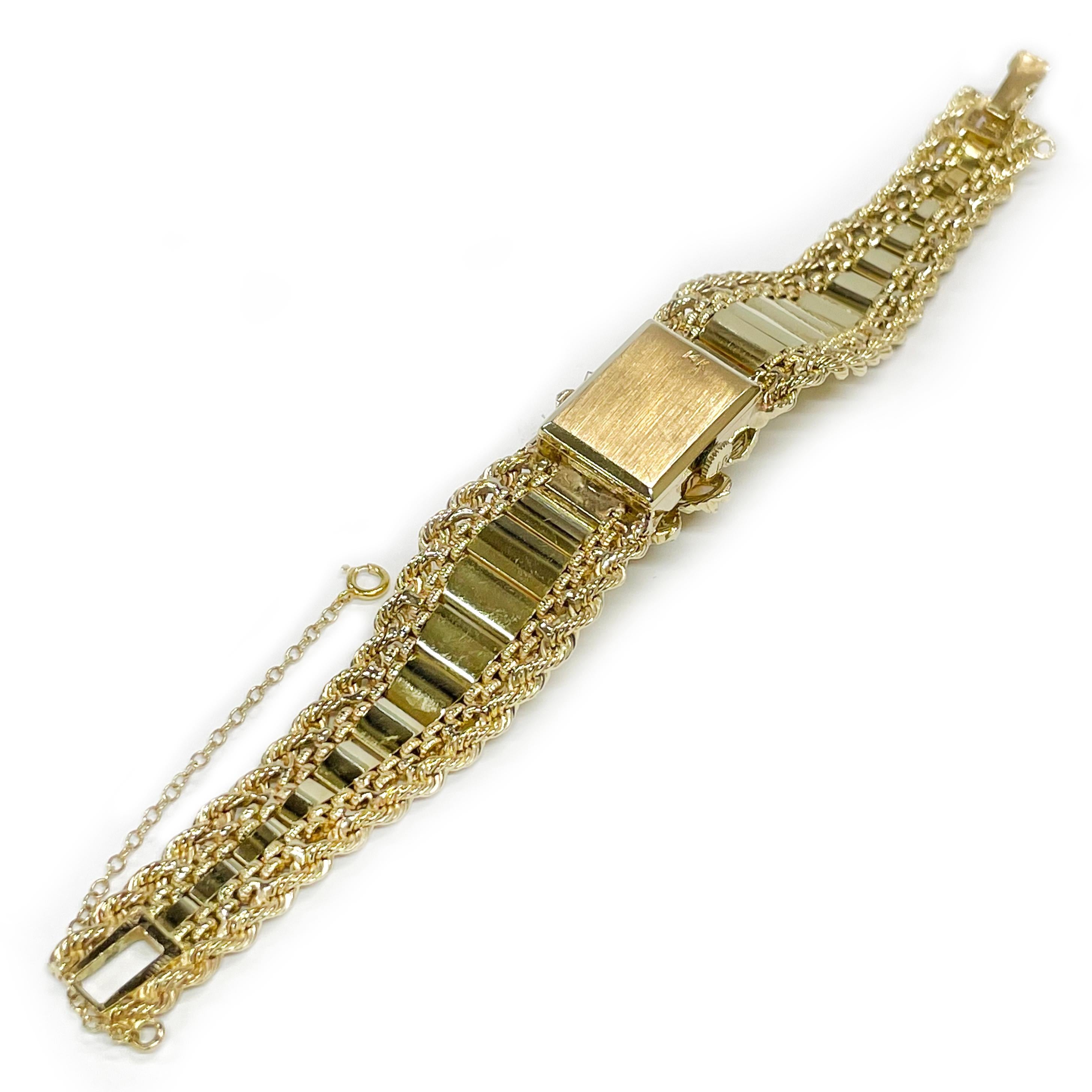 Geneva Gelbgold 17 Jewels Opal-Diamant-Armbanduhr (Retro) im Angebot