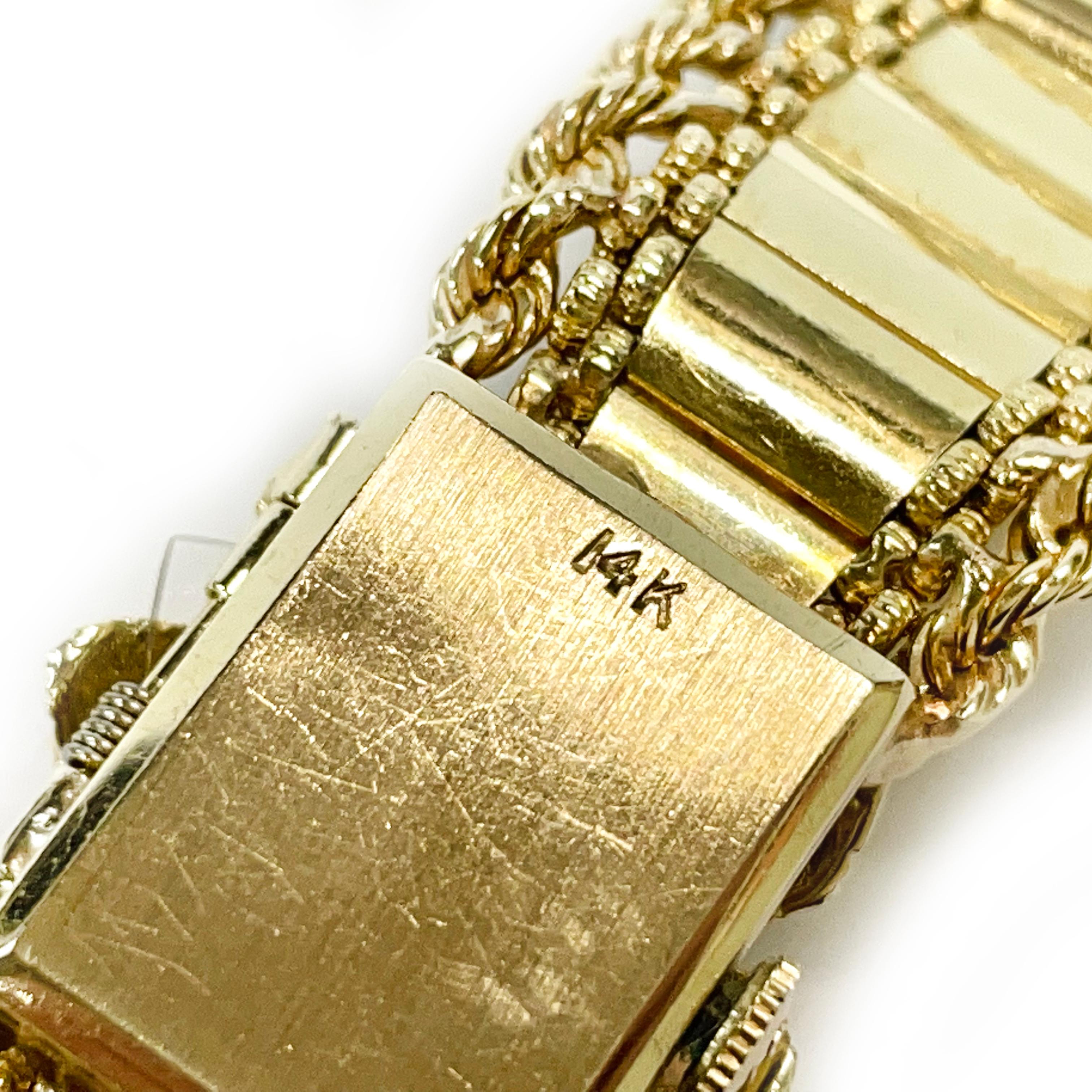 Geneva Gelbgold 17 Jewels Opal-Diamant-Armbanduhr (Marquiseschliff) im Angebot