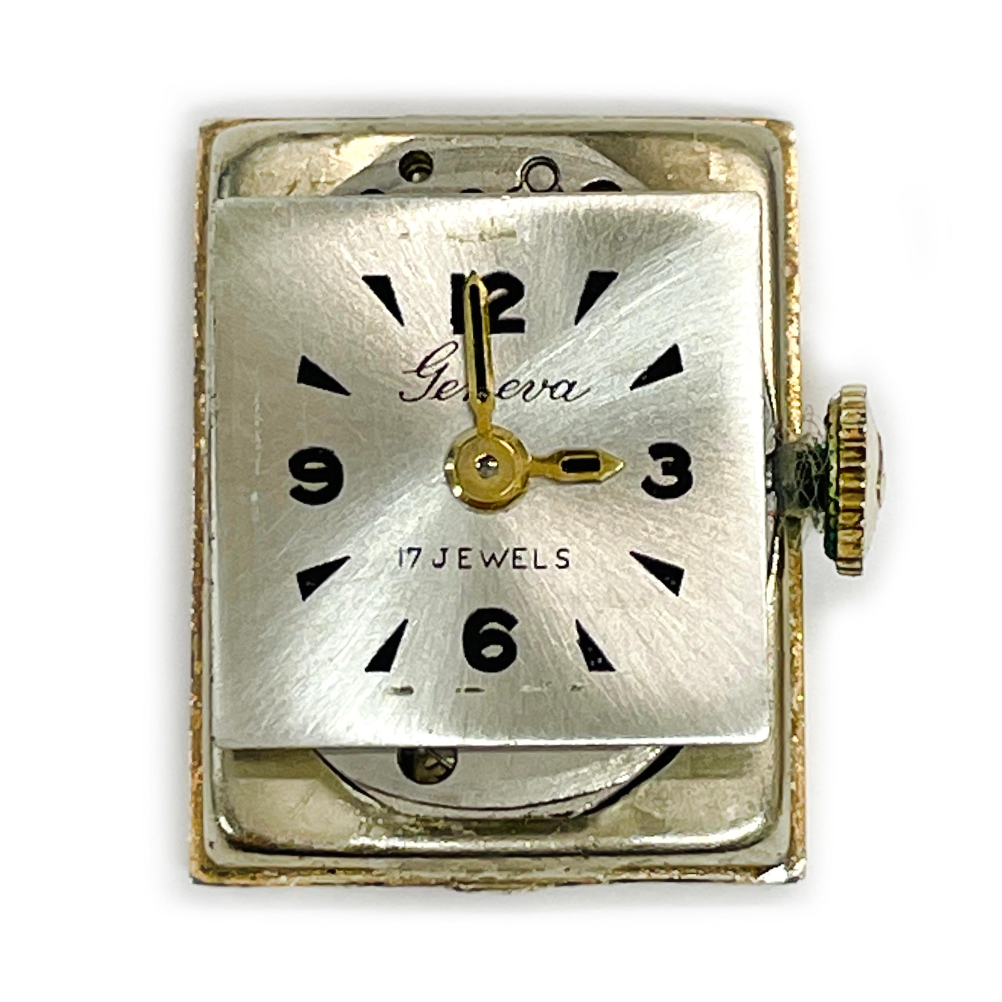 Marquise Cut Geneva Yellow Gold 17 Jewels Opal Diamond Wristwatch For Sale