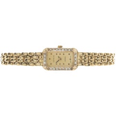 Genève 14 Karat Yellow Gold Ladies Diamond Quartz Mesh Link Watch
