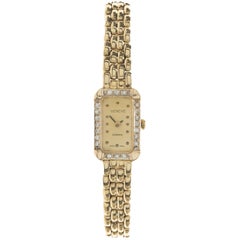Genève 14 Karat Gelbgold Ladies Diamond Quartz Mesh Link Watch