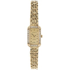 Genève 14 Karat Yellow Gold Ladies Diamond Quartz Mesh Link Watch