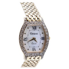 Geneve 14 Karat Yellow Gold Quartz Watch with Diamond Bezel