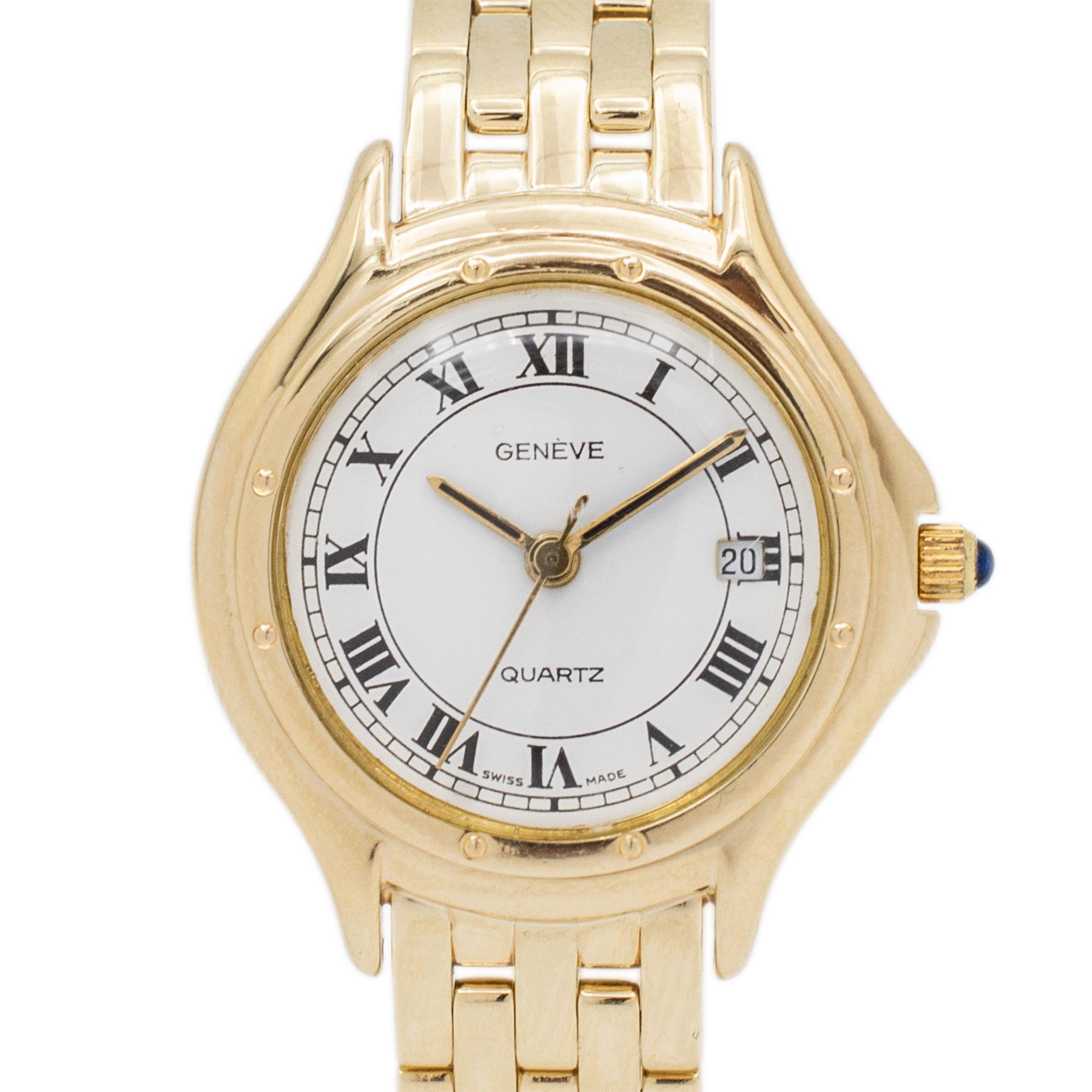 Marke: Geneve

Geschlecht: Damen

Metall Typ: 14K Gelbgold

Gewicht: 56,70 Gramm
Damenuhr aus 14K Gelbgold Geneve, Schweiz. Graviert mit 