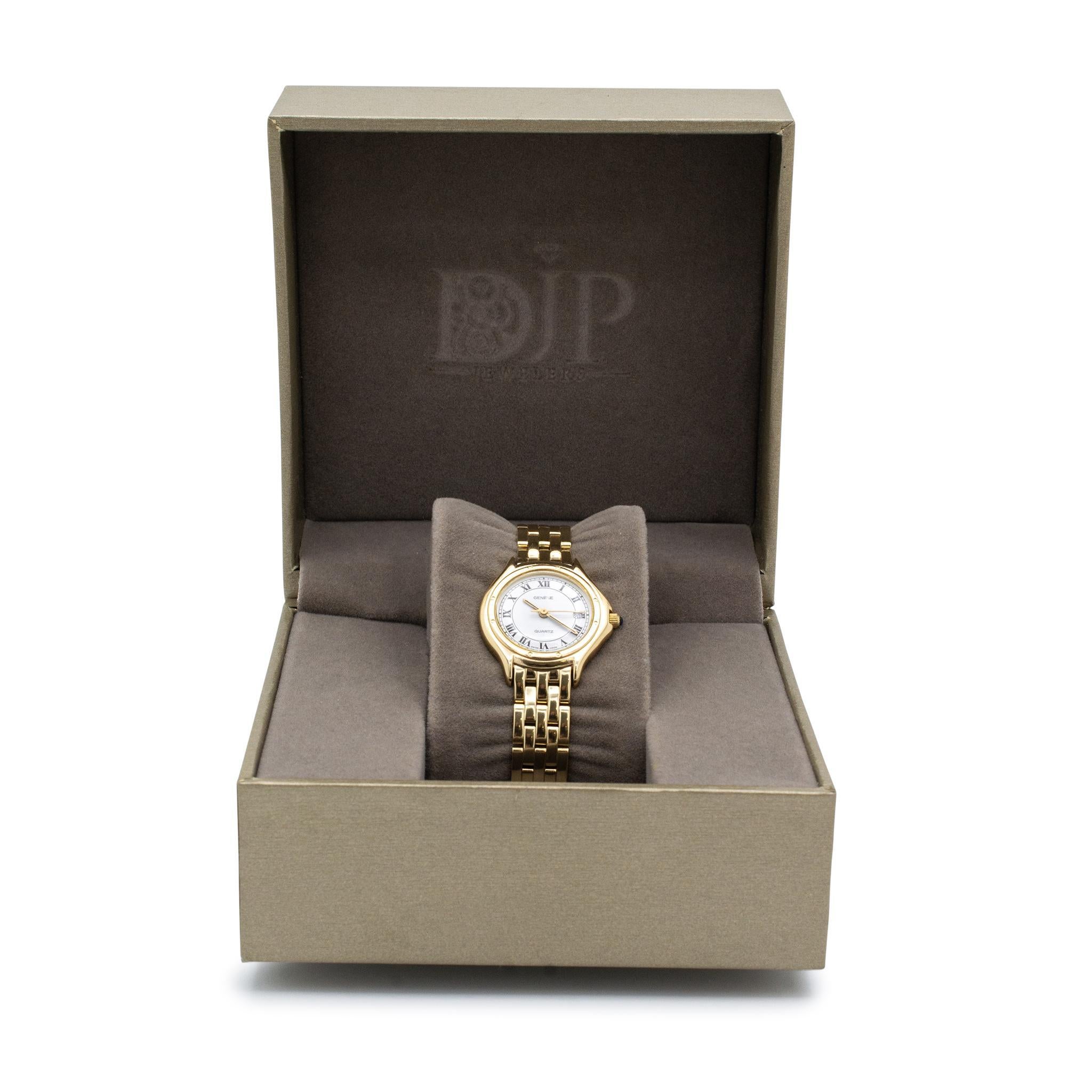 Geneve 26MM Quarz Weißes römisches Zifferblatt 14K Gelbgold Damenuhr 1