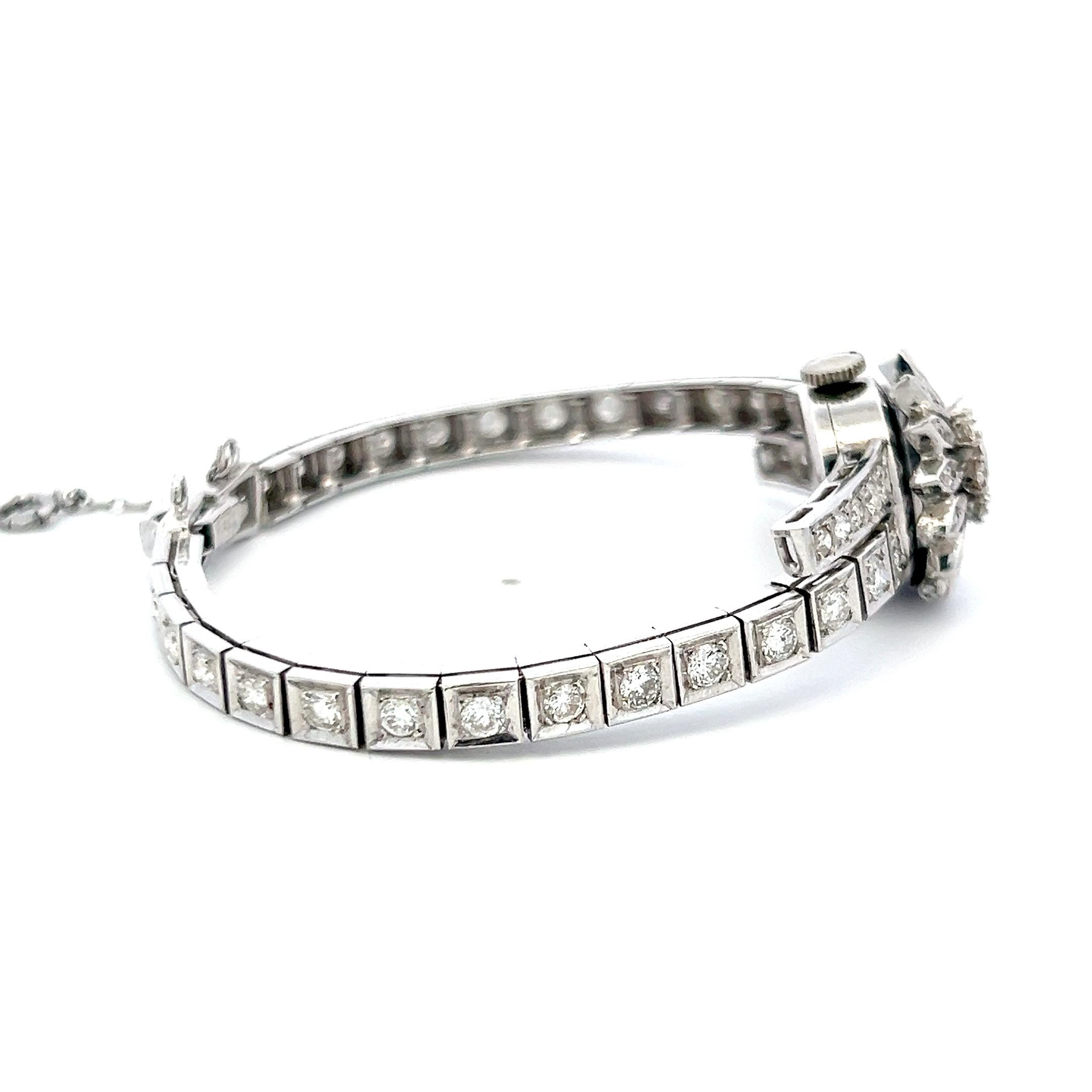Geneve 3,60 Karat kreisförmiger Brillant Diamant 14K Weißgold Armbanduhr im Angebot 1