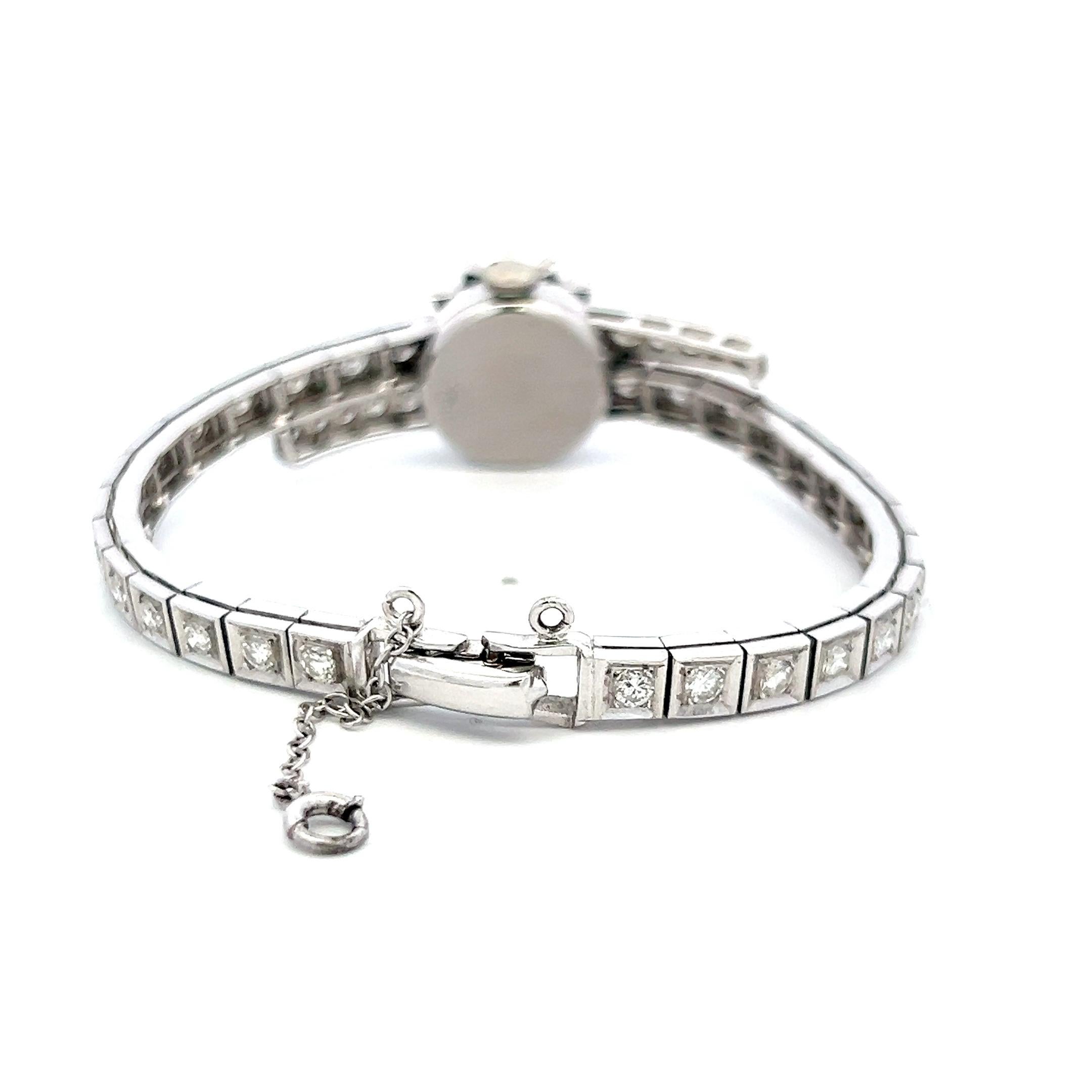 Geneve 3,60 Karat kreisförmiger Brillant Diamant 14K Weißgold Armbanduhr im Angebot 2