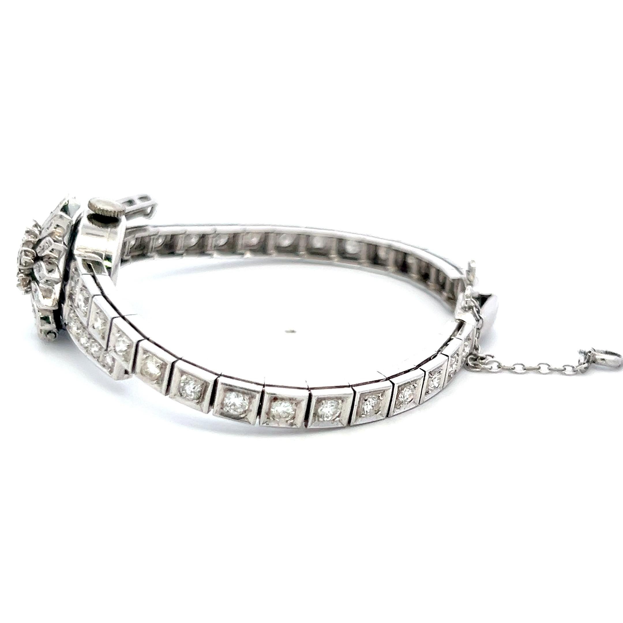 Geneve 3,60 Karat kreisförmiger Brillant Diamant 14K Weißgold Armbanduhr im Angebot 3
