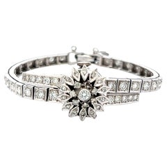 Geneve 3,60 Karat kreisförmiger Brillant Diamant 14K Weißgold Armbanduhr