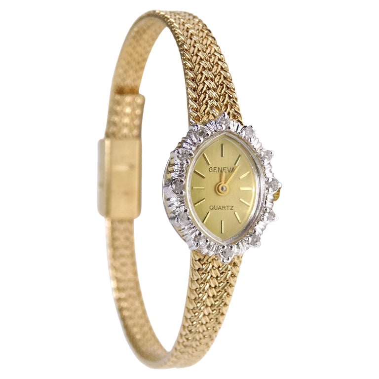 Geneve Diamond 14k Gold Bracelet Wrist Watch at 1stDibs | geneva quartz  watch, geneva gold watch with diamonds, geneve 14k gold mens watch