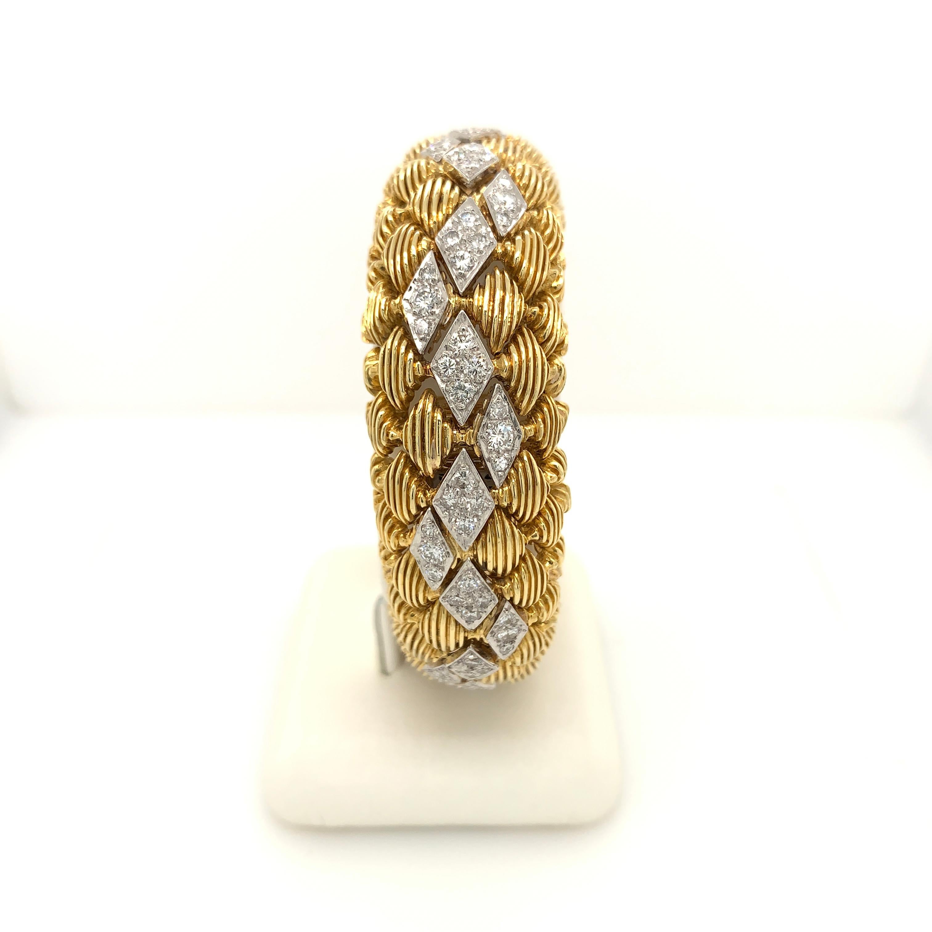 Round Cut Geneve Diamond and 14 Karat Yellow and White Gold Bracelet Cover Watch For Sale