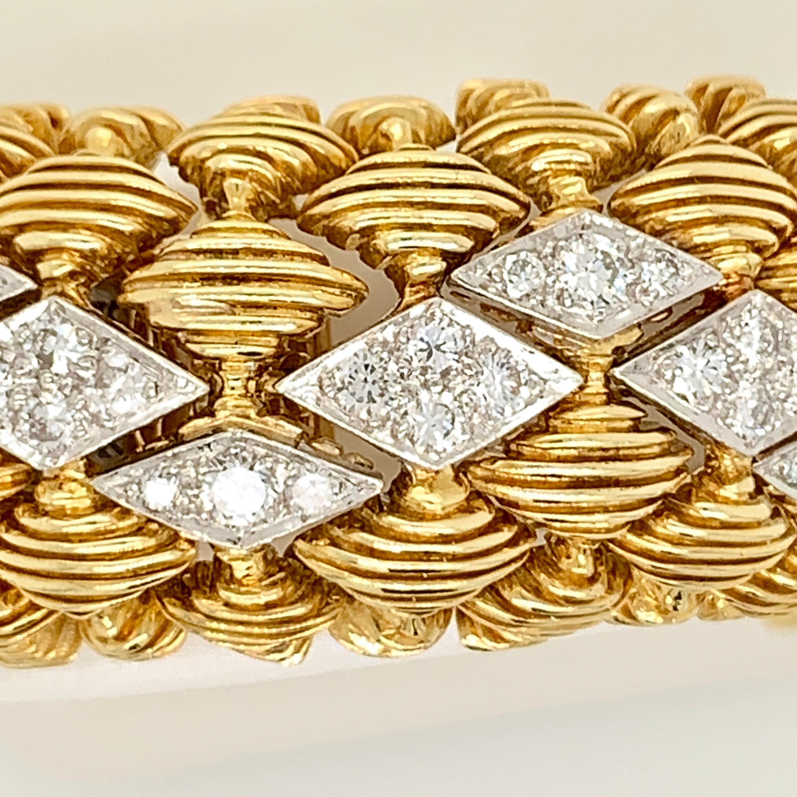 Geneve Diamond and 14 Karat Yellow and White Gold Bracelet Cover Watch For Sale 3