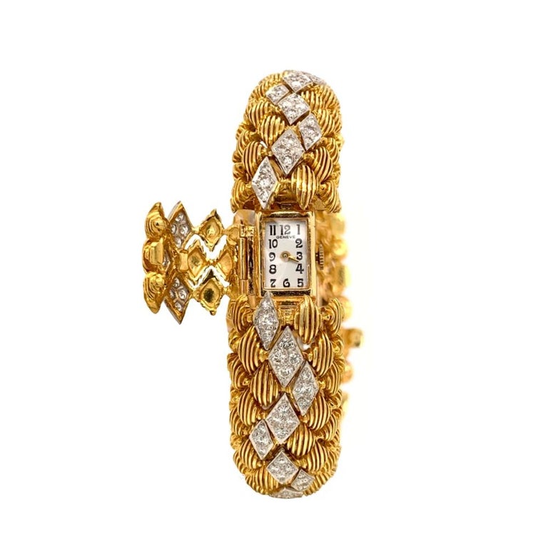 Geneve Diamond and 14 Karat Yellow and White Gold Bracelet Cover Watch
