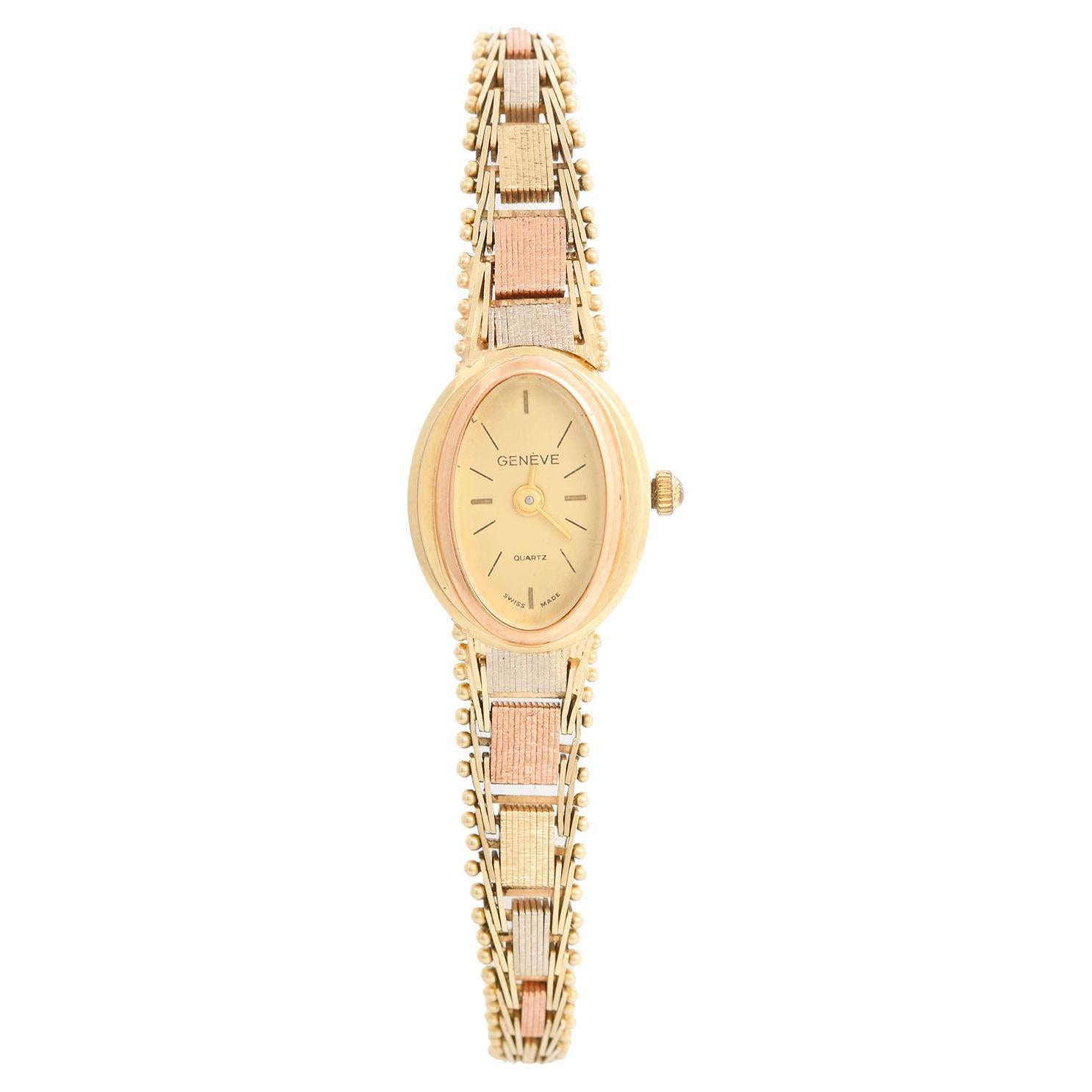 Geneve Ladies 14K Trigold Quartz Watch