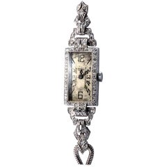 Genève ladies 18K White Gold Diamond art déco Rectangular Wristwatch, 1925