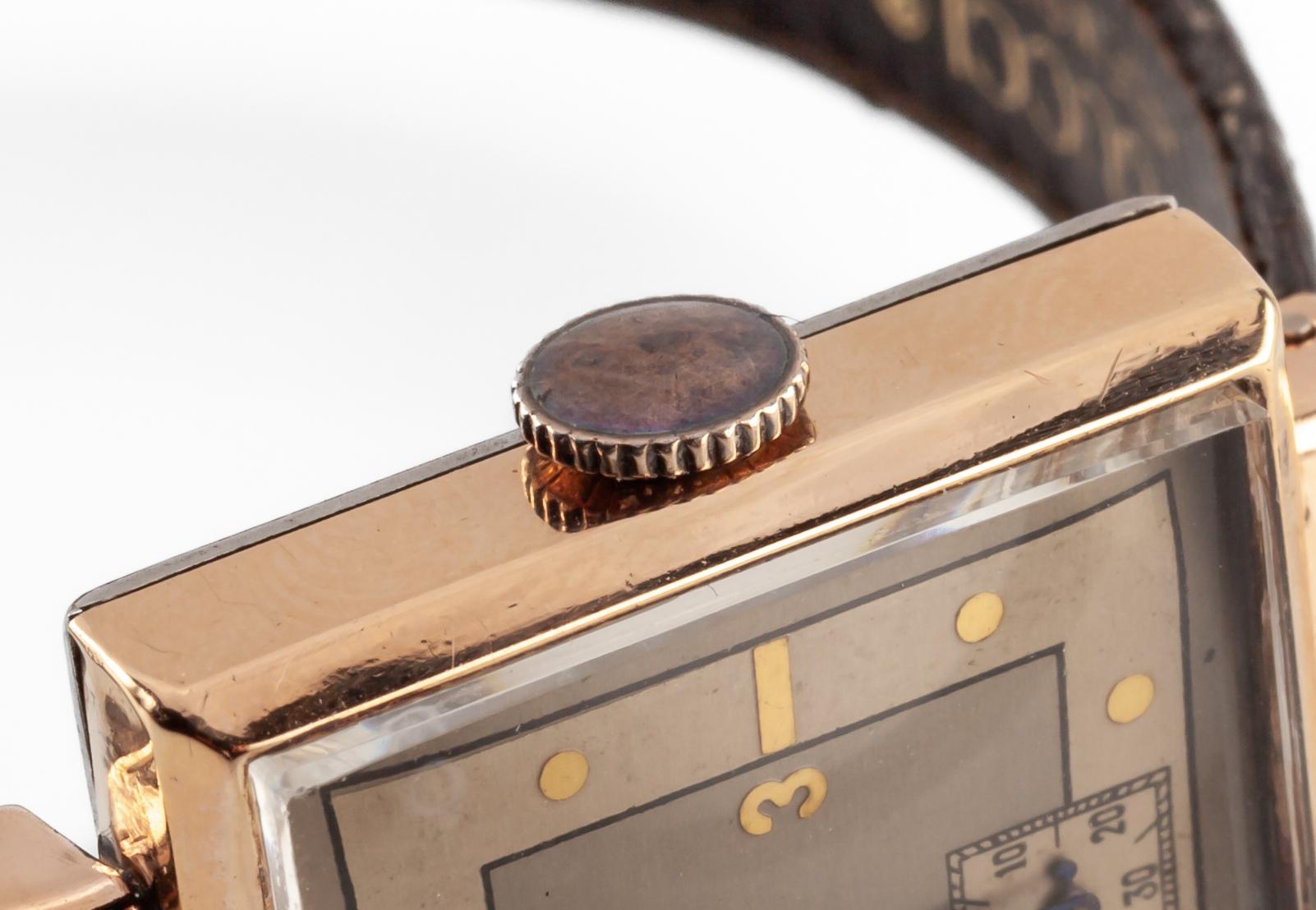 Geneve Montre à remontoir manuel Art Deco pour hommes, en or rose, avec bracelet en cuir Pour femmes en vente