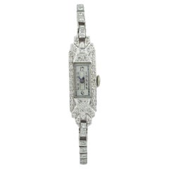 Vintage Geneve Platinum Diamond Women's Hand-Winding Watch w/ Milgrain Detailing