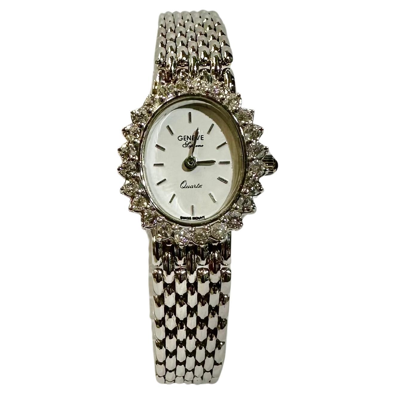 Montre Geneve "Supreme "en or blanc 14k et diamants pour dames 