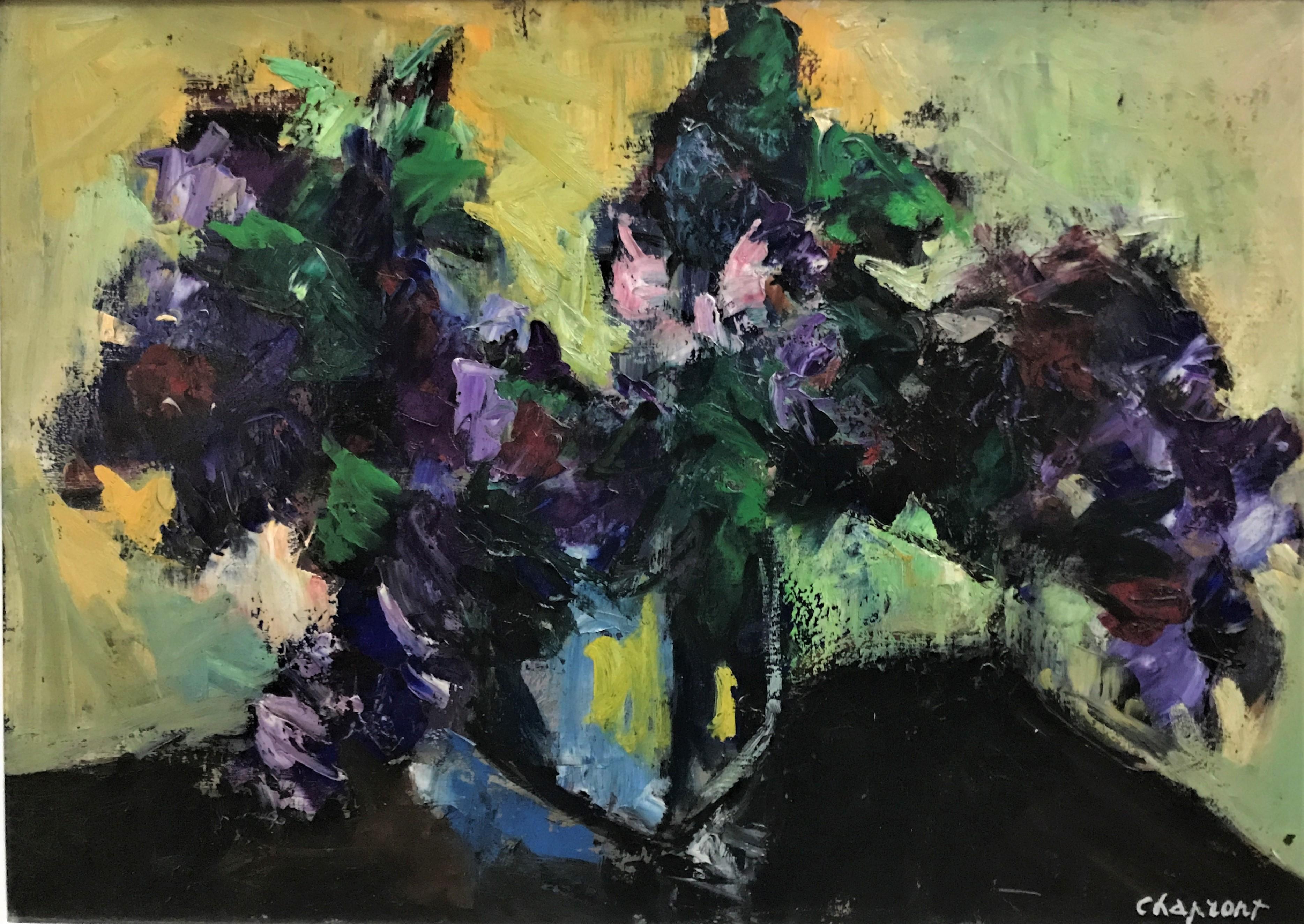 Still-Life Painting Geneviève Chapront -  Bouquet de fleurs, nature morte impressionniste, huile sur toile originale, 20e siècle