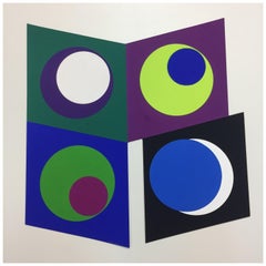 Original Geometric Abstract Gouache on Paper, Geneviève Claisse, Fr. 1969