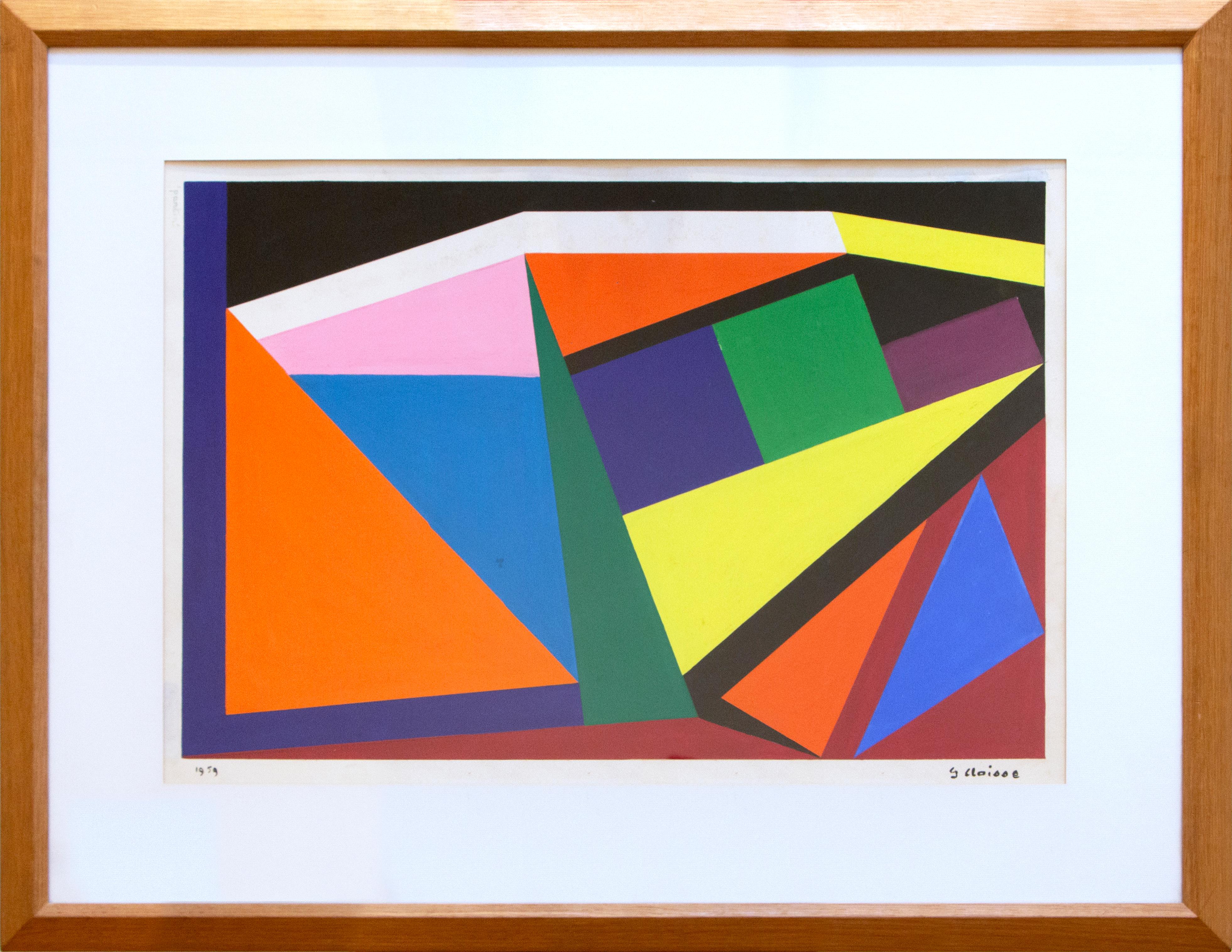 Geneviève Claisse Abstract Painting - "Composition" by Geneviéve Claisse, Gouache, 1959
