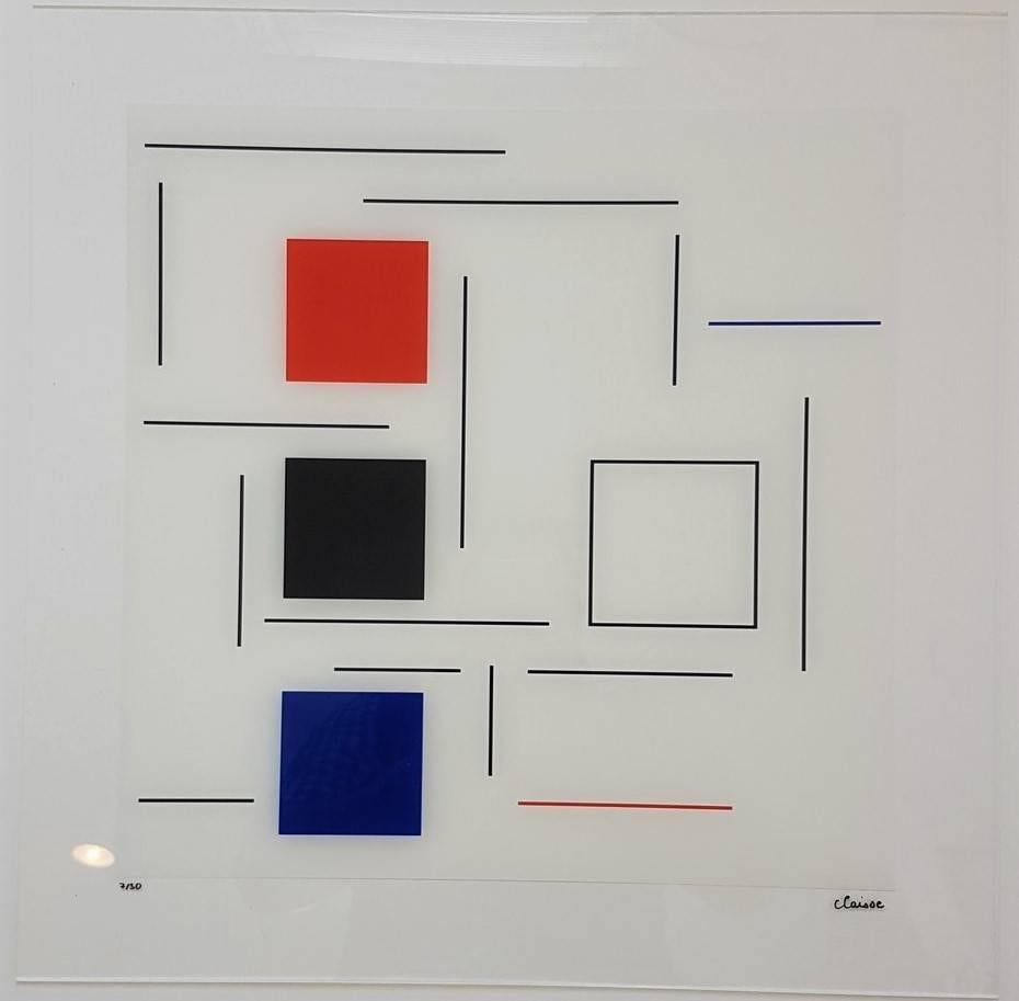 Untitled (White, Red, Blue. Black) - Mixed Media Art by Geneviève Claisse